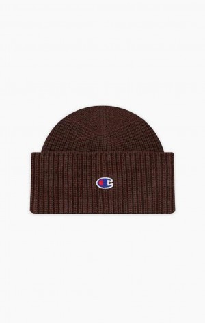 Chapeaux Champion C Logo Patch Recycled Beanie Hat Femme Marron | 1047-HXWSY