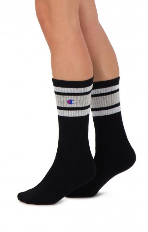 Chaussette Champion Stripe Nervuré Crew Socks Homme Noir Grise | 5374-IEWTO