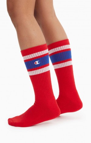 Chaussette Champion Stripe Nervuré Crew Socks Homme Rouge | 9402-LXHNJ