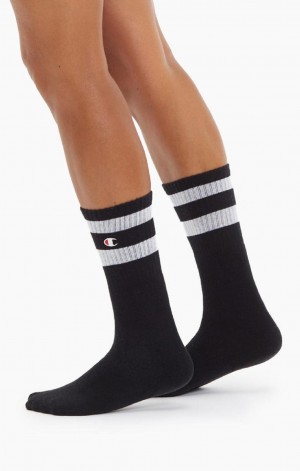 Chaussette Champion Tube Stripe Crew Socks Femme Noir | 9104-EFCAH