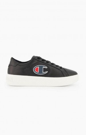 Chaussures de Sport Champion C Logo Textured Cuir Plateforme Trainers Femme Noir | 8725-HTGRF