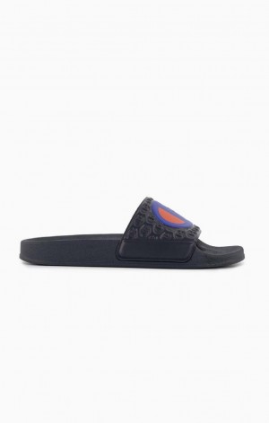 Claquette Champion C Patch Pool Slides Homme Bleu Foncé | 7013-FHUOI