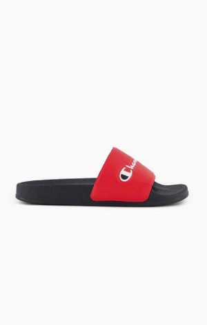 Claquette Champion Script Logo Pool Slides Homme Rouge Noir | 6745-KUNOV