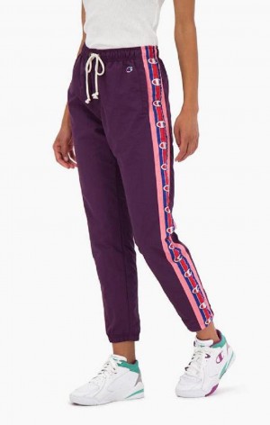 Pantalon Jogger Champion Logo Tape Cuffed Piste Pants Femme Violette Foncé | 9802-WXSOV