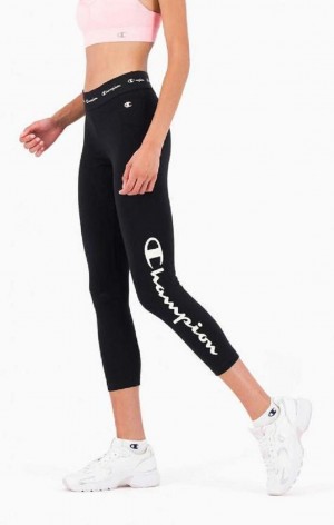 Pantalon Jogger Champion Logo Tape Stretch Crop Leggings Femme Noir | 5603-TCVNO