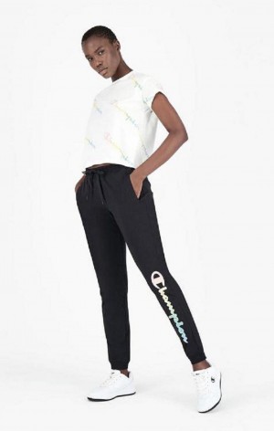 Pantalon Jogger Champion Rainbow Script Logo Print Joggers Femme Noir | 6528-QFICD