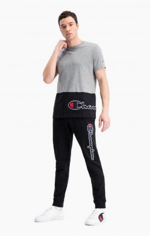 Pantalon Jogger Champion Satin Script Logo Coton Terry Joggers Homme Noir | 7342-GFVRL