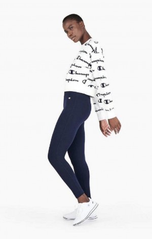 Pantalon Jogger Champion Stretch Coton Terry Leggings Femme Bleu Foncé | 8391-QEOIS