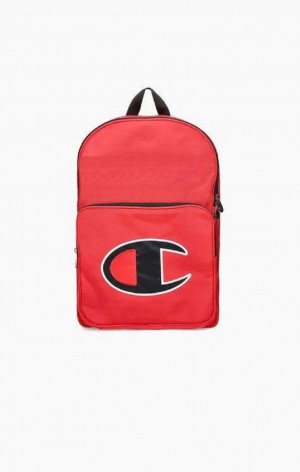 Sacs Champion Satin C Logo Patch Zipped Backpack Homme Rouge | 7051-HRFTB