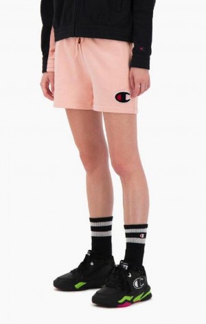 Short Champion C Logo Patch High Taille Coton Terry Shorts Femme Rose | 3408-QFBMH