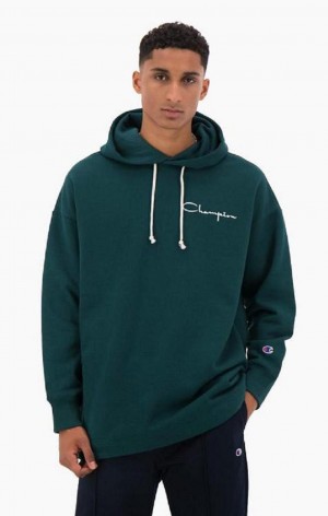 Sweat a Capuche Champion Archive Script Logo Coton Jersey Hoodie Homme Turquoise Bleu | 0328-KFPAW