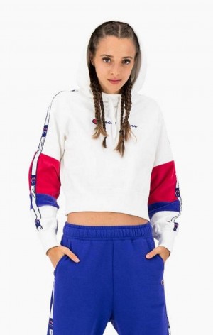 Sweat a Capuche Champion Colour Block Jacquard Logo Tape Fleece Hoodie Femme Blanche | 6139-XHTDJ