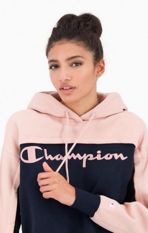 Sweat a Capuche Champion Colour Block Logo Layer Fleece Hoodie Femme Noir | 0389-POTYI