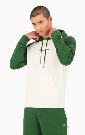 Sweat a Capuche Champion Colour Block Script Logo Hoodie Homme Vert Blanche | 6917-UCJSM