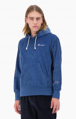 Sweat a Capuche Champion Corduroy Small Script Logo Hoodie Homme Turquoise Bleu | 2608-FBPCU