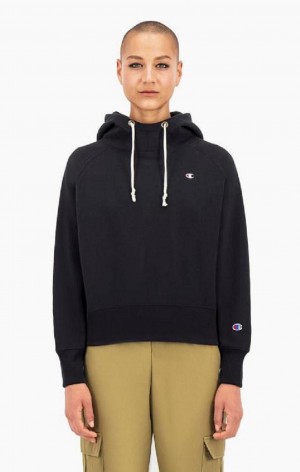 Sweat a Capuche Champion Cropped C Logo Reverse Weave Hoodie Femme Noir | 2741-GEDBH