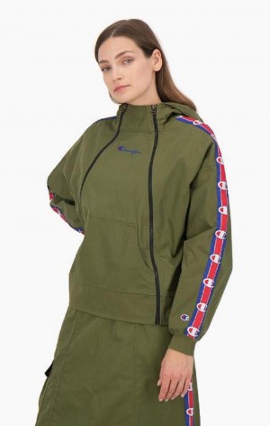 Sweat a Capuche Champion Double Zip Logo Tape Utility Encapuchonné Jacket Femme Vert Olive Vert | 8964-JPEBG