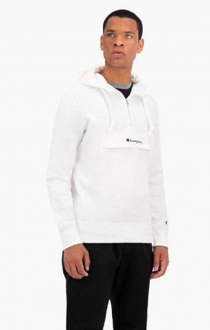 Sweat a Capuche Champion Half Zip-Up Flap Pocket Fleece Hoodie Homme Blanche | 2615-NMXLR