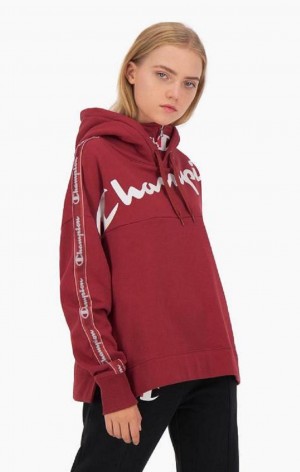 Sweat a Capuche Champion Logo Tape High Neck Script Logo Hoodie Femme Rouge | 3241-VWROY