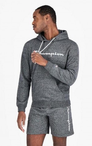 Sweat a Capuche Champion Mesh Effect Script Logo Hoodie Homme Grise Foncé | 9472-DRAFU