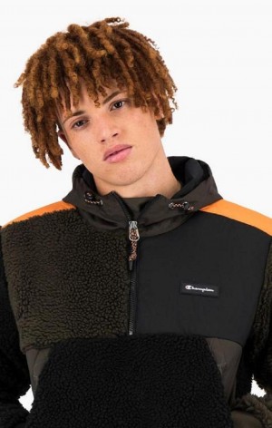 Sweat a Capuche Champion Patchwork Half Zip-Up Teddy Hoodie Homme Noir | 9037-VTNHM