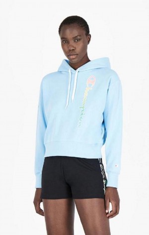 Sweat a Capuche Champion Rainbow Script Logo Hoodie Femme Bleu Clair | 2148-TMHIE