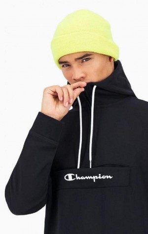 Sweat a Capuche Champion Script Logo Half Zip-Up Hoodie Homme Noir | 1385-IRJUS