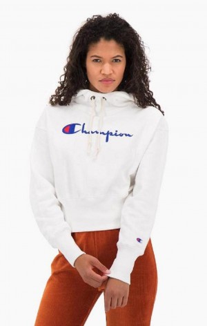 Sweat a Capuche Champion Script Logo High Rib Reverse Weave Hoodie Femme Blanche | 5083-QLSZT