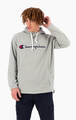 Sweat a Capuche Champion Script Logo Polartech Fleece Hoodie Homme Grise Clair | 4720-HXGSV