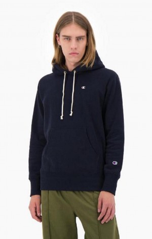 Sweat a Capuche Champion Script Logo Reverse Weave Hoodie Homme Bleu Foncé | 0947-YPDBN