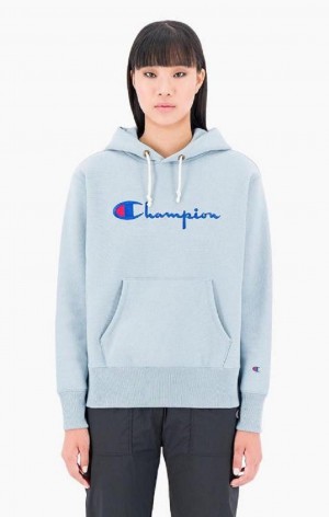 Sweat a Capuche Champion Script Logo Reverse Weave Hoodie Femme Turquoise Bleu | 1945-PXNFK