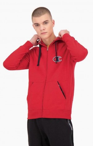 Sweat a Capuche Champion Zip-Up Daim C Coton Terry Hoodie Homme Rouge | 2804-BKMLR