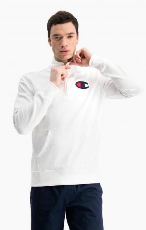 Sweat a Capuche Champion Zip-Up Satin C Logo Hoodie Homme Blanche | 6701-MZPOR