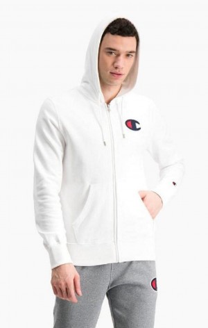 Sweat a Capuche Champion Zip-Up Satin C Logo Hoodie Homme Blanche | 8619-XUCHR