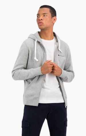 Sweat a Capuche Champion Zip-Up Script Logo Hoodie Homme Grise Clair | 6953-CFRIM