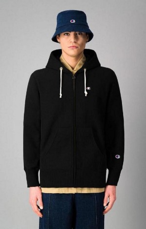 Sweat a Capuche Champion Zip-Up Script Logo Hoodie Homme Noir | 0692-ZKJPM