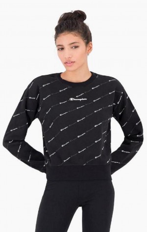 Sweats Champion All-over Script Logo Sweatshirt Femme Noir | 9432-GPRWQ