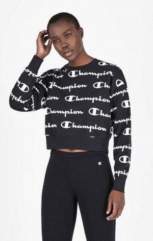 Sweats Champion All-over Script Logo Sweatshirt Femme Noir | 1375-VNIDC