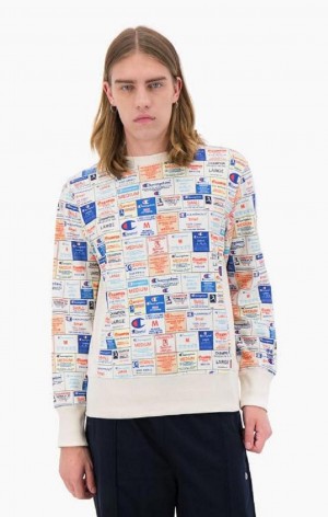 Sweats Champion Archive Print Reverse Weave Sweatshirt Homme Blanche | 6302-VMRKG