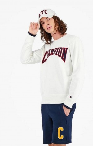 Sweats Champion Collegiate Logo Sweatshirt Homme Blanche | 8123-RKWDU