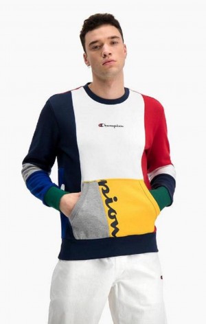 Sweats Champion Colour Block Patchwork Pocket Sweatshirt Homme Rouge | 7923-OIBFZ