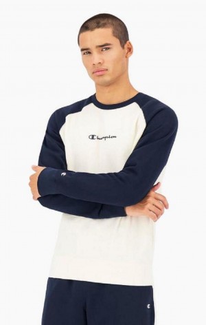 Sweats Champion Colour Block Script Logo Sweatshirt Homme Bleu Foncé | 3590-ODTAL