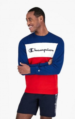 Sweats Champion Colour Block Script Logo Sweatshirt Homme Bleu | 8953-IBUSK