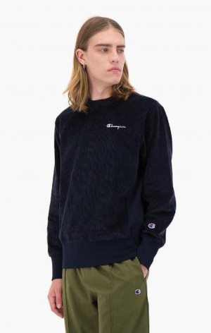 Sweats Champion Corduroy Small Script Logo Sweatshirt Homme Bleu Foncé | 6982-OPVKA