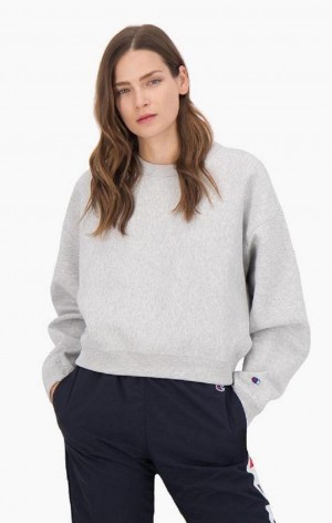 Sweats Champion Cropped Reverse Weave Sweatshirt Femme Grise Clair | 0143-ZQPTO