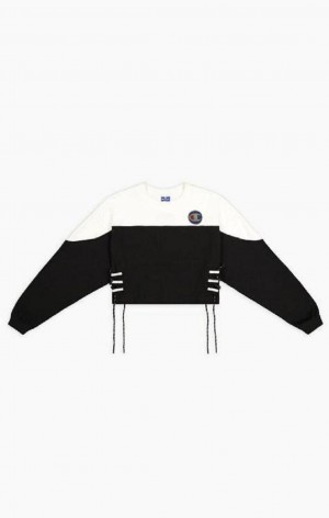 Sweats Champion Dentelle Up Side Colour Block Copped Sweatshirt Femme Noir Blanche | 8625-AFYES