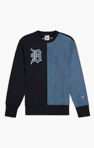 Sweats Champion Detroit MLB Denim + Reverse Weave Sweatshirt Homme Bleu Foncé | 8590-CHFSB