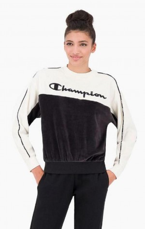 Sweats Champion Embroidered Logo Velour Sweatshirt Femme Noir | 3152-SQLJZ