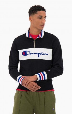 Sweats Champion Half Zip-Up Script Logo Sweatshirt Homme Noir | 0596-PVFKX