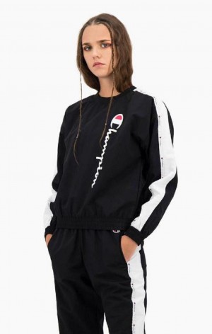 Sweats Champion Jacquard Logo Tape Piste Sweatshirt Femme Noir | 0593-BWTUC